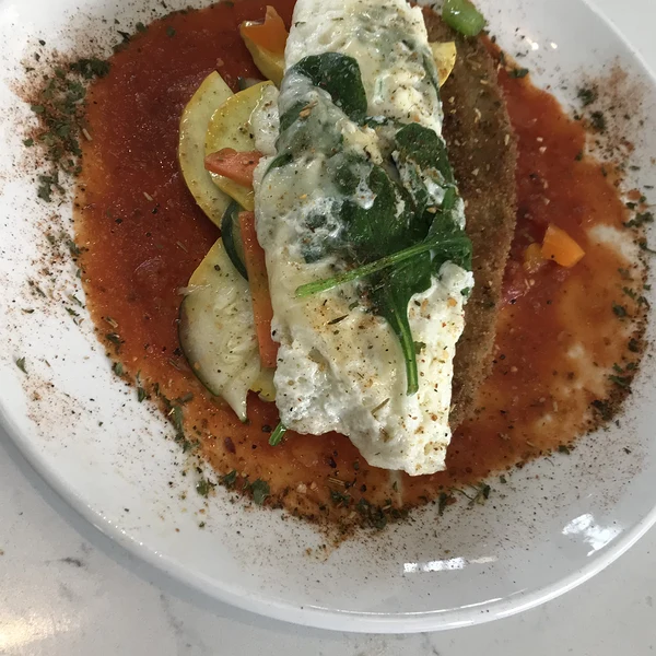The vegetarian omelette at Chef Charles Bistreaux, a new breakfast and lunch counter at St. Roch Market