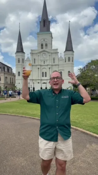 Kevin Pedeaux in front of St. Louis Cathedral at Jackson Square during French Quarter Festival